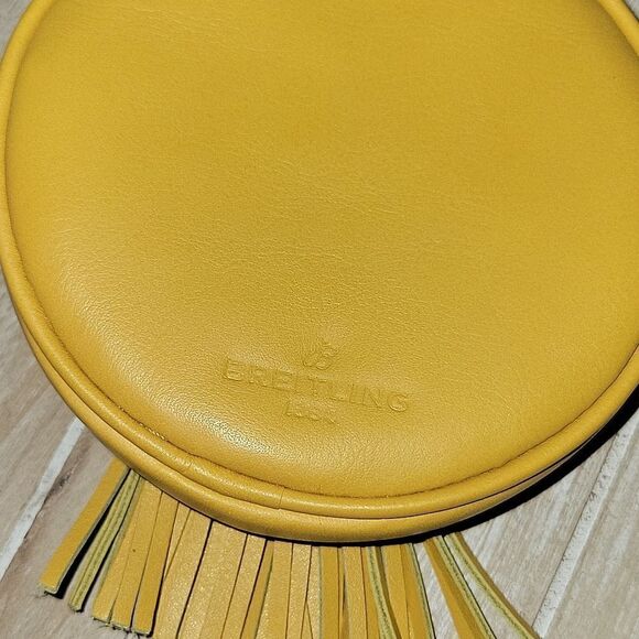 Breitling Travel Watch Case Bag Pouch Yellow Leather Round Wristlet Fringe - Picture 9 of 12